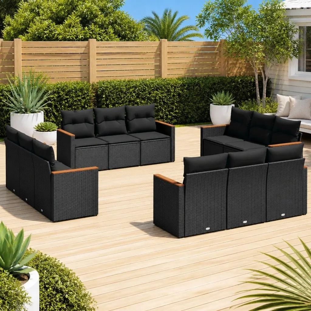 Garden Sofa Set PE Rattan 12 Piece Modular Black