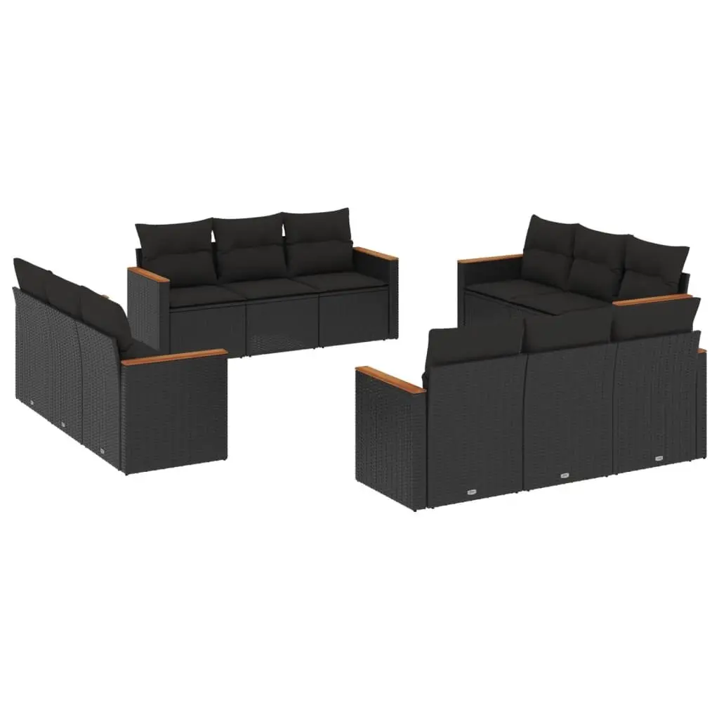 Garden Sofa Set PE Rattan 12 Piece Modular Black
