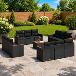 Durable 13-Piece Black Garden Sofa Set for Outdoors