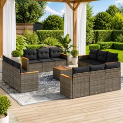 Sturdy Grey Poly Rattan Garden Sofa Set 13 Pieces