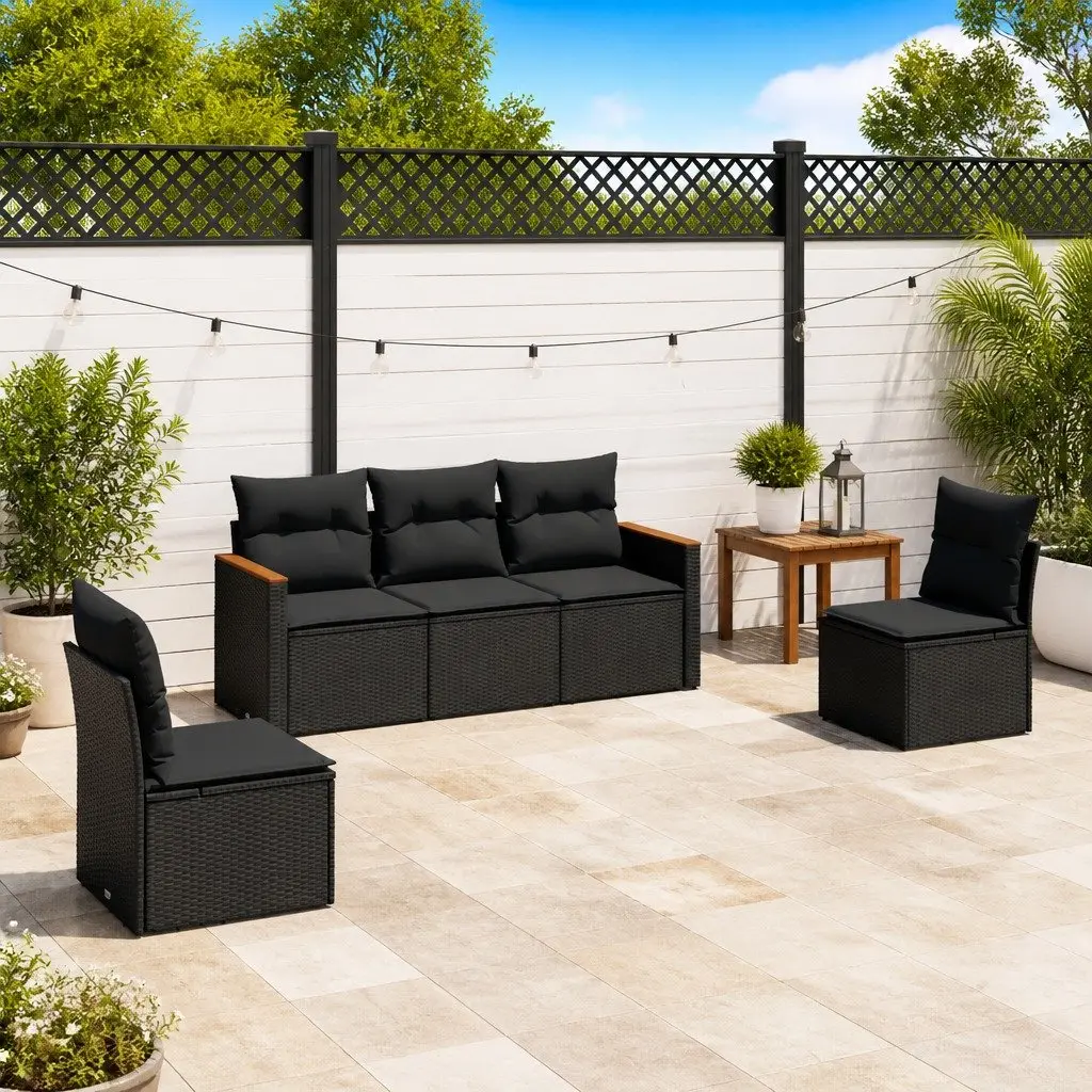 Garden Sofa Set PE Rattan 5 Piece Modular Outdoor Furniture Black