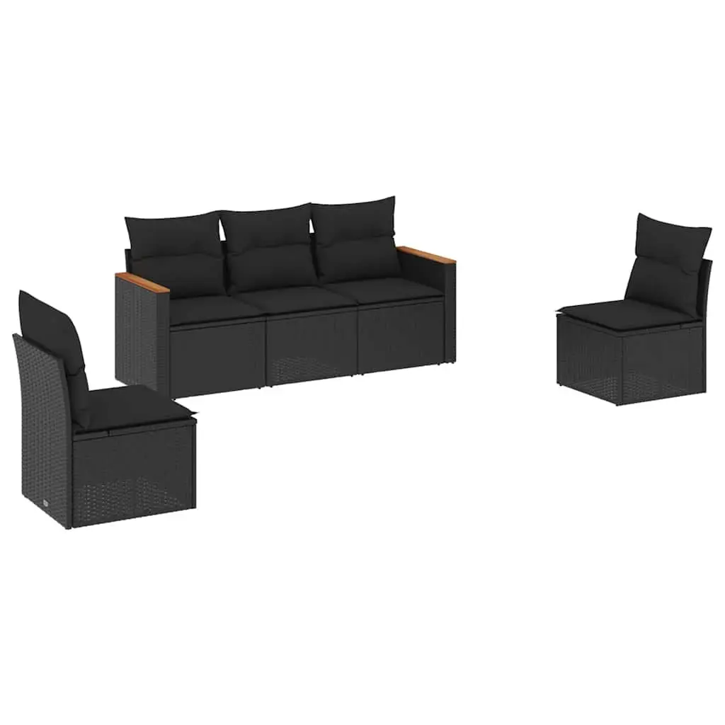 Garden Sofa Set PE Rattan 5 Piece Modular Outdoor Furniture Black