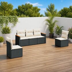 5-Piece Black Poly Rattan Garden Sofa Set for Outdoor Use