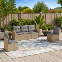5 Piece Outdoor Modular Garden Sofa Set with Beige Cushions