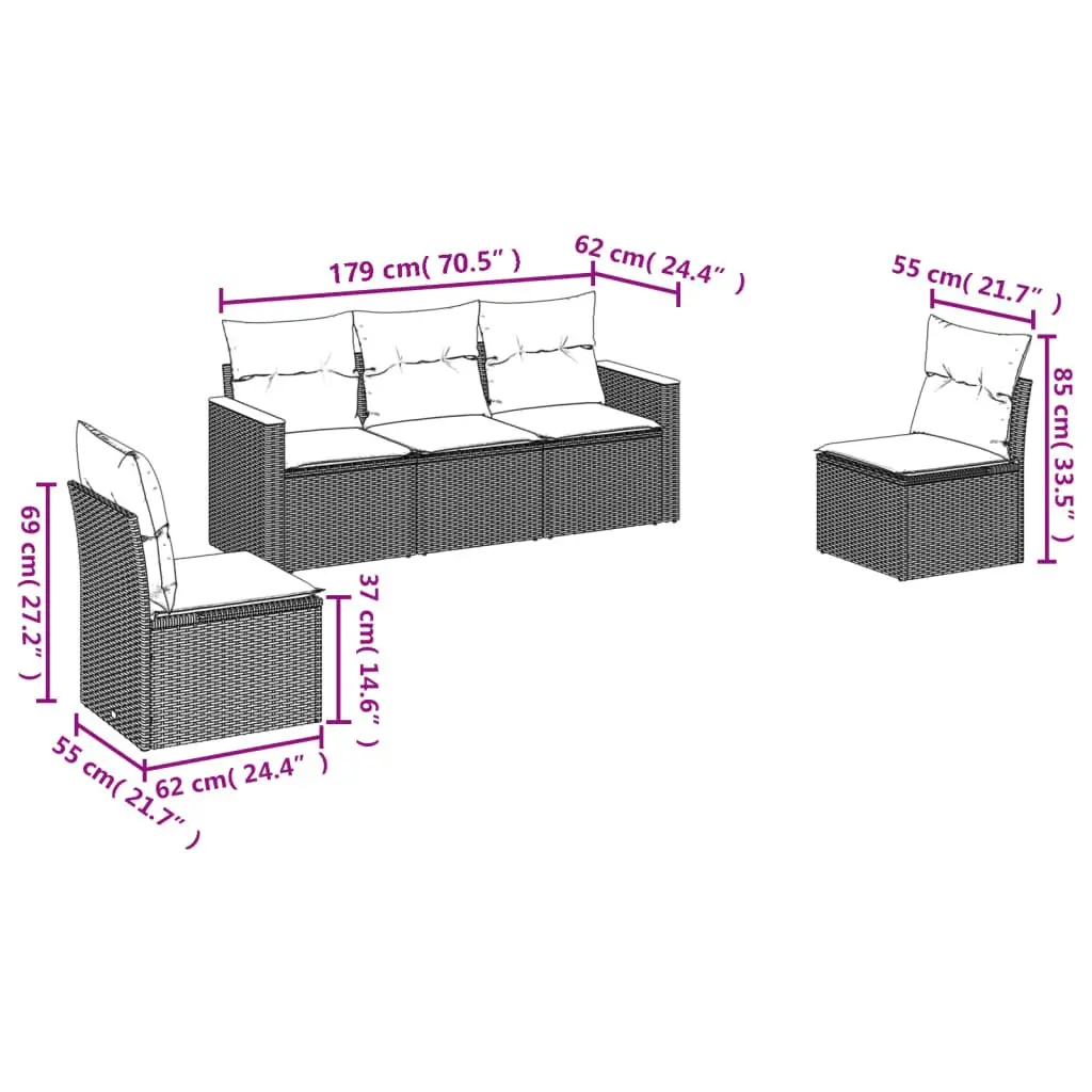 Garden Sofa Set PE Rattan 5 Piece Outdoor Patio Furniture Modular Lounge Beige Cushions