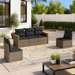 5 Piece Grey Modular Outdoor Sofa Set with Cushions