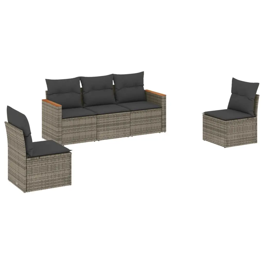 5 Piece Grey Modular Outdoor Sofa Set with Cushions