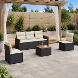 Durable Black 6-Piece Garden Sofa Set with Cushions