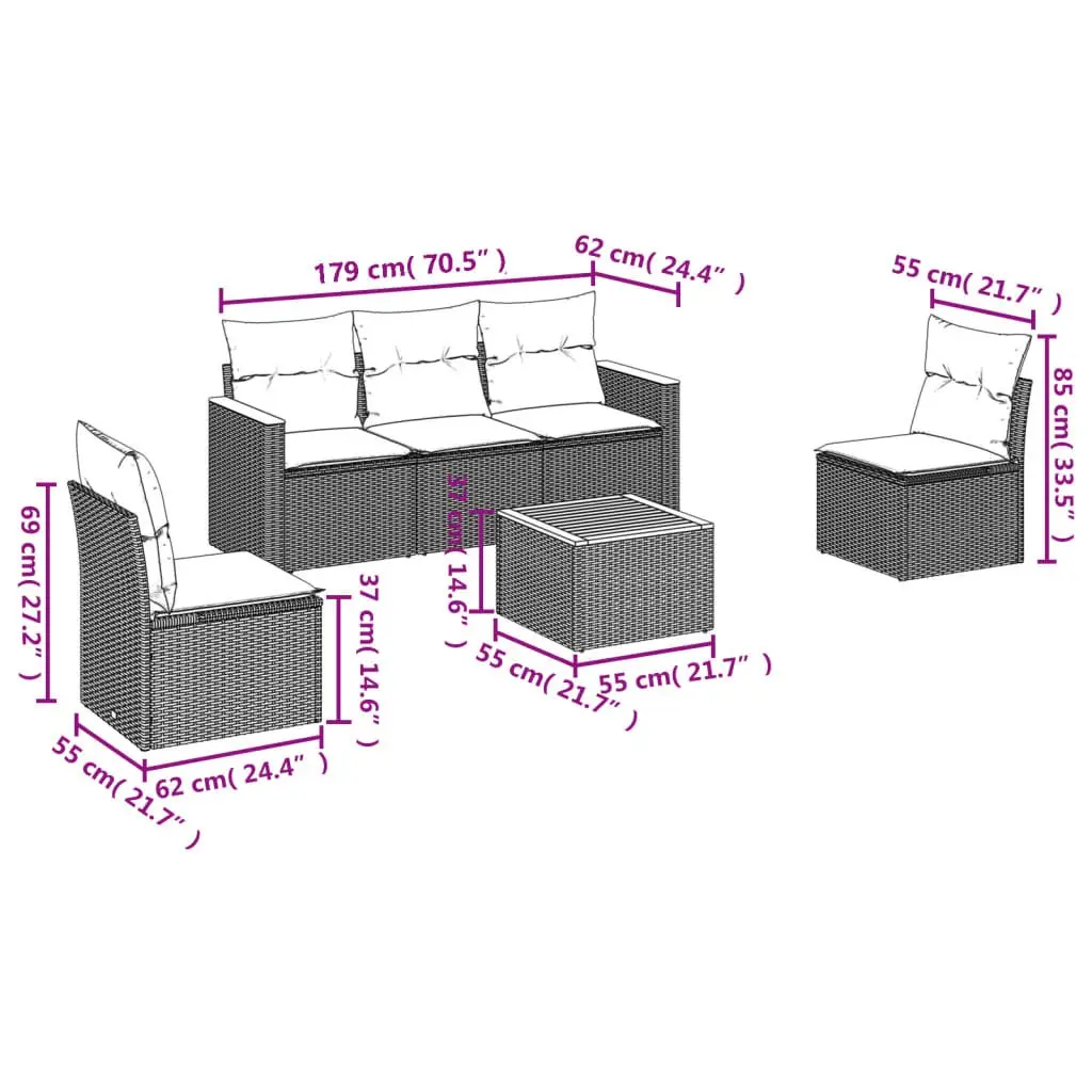 6 Piece Grey Modular Garden Sofa Set for Outdoor Comfort