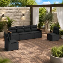 6-Piece Modular Black Garden Sofa Set for Outdoor Living