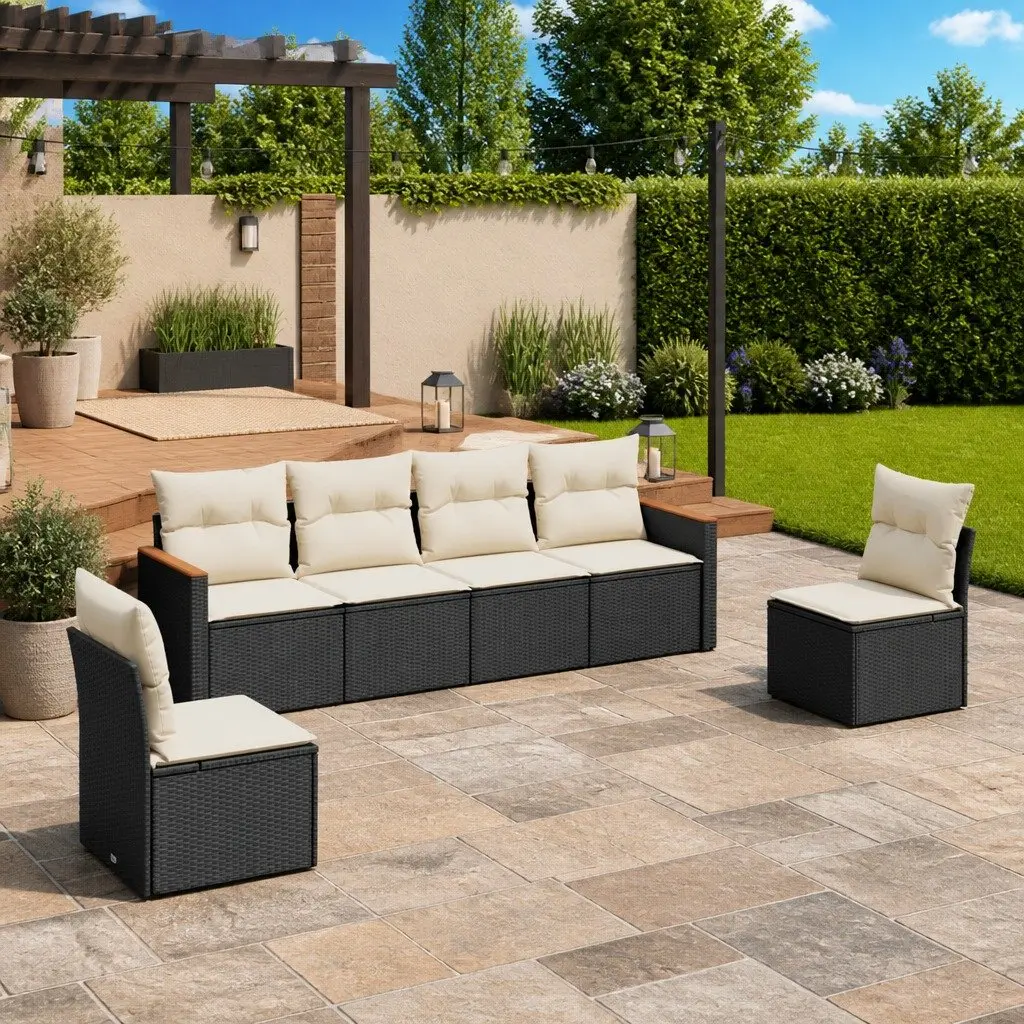 Modular Black Outdoor Garden Sofa Set 6 Pieces