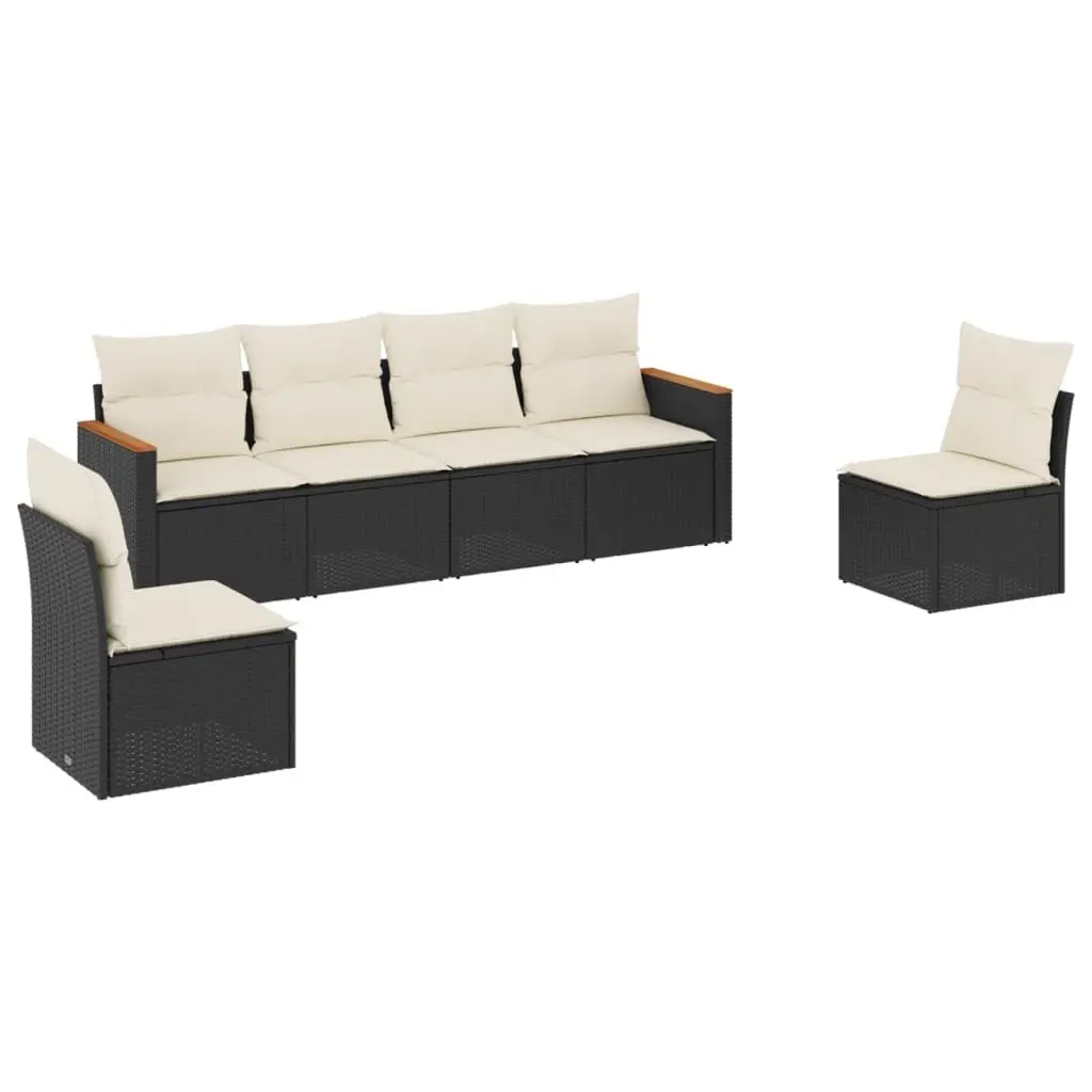 Modular Black Outdoor Garden Sofa Set 6 Pieces