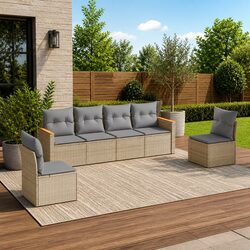 6-Piece Modular Garden Sofa Set with Beige Cushions