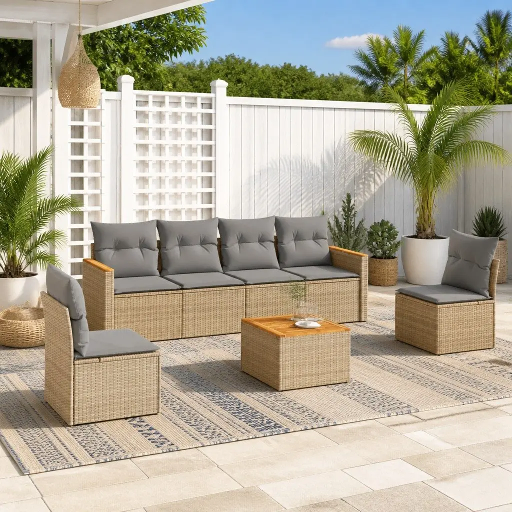 Beige 7-Piece Garden Sofa Set with Cushions