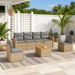 Beige 7-Piece Garden Sofa Set with Cushions