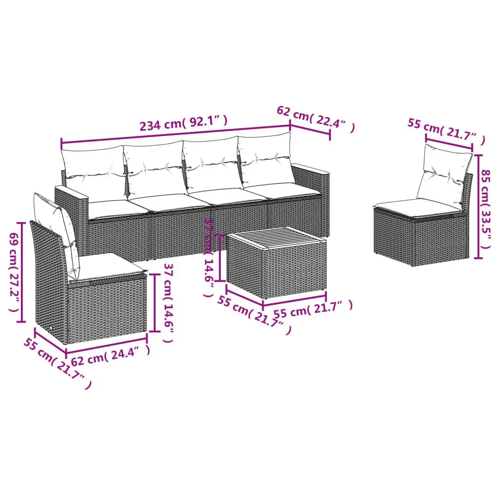 Beige 7-Piece Garden Sofa Set with Cushions