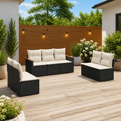 Sturdy 7 Piece Outdoor Garden Sofa Set in Black Rattan