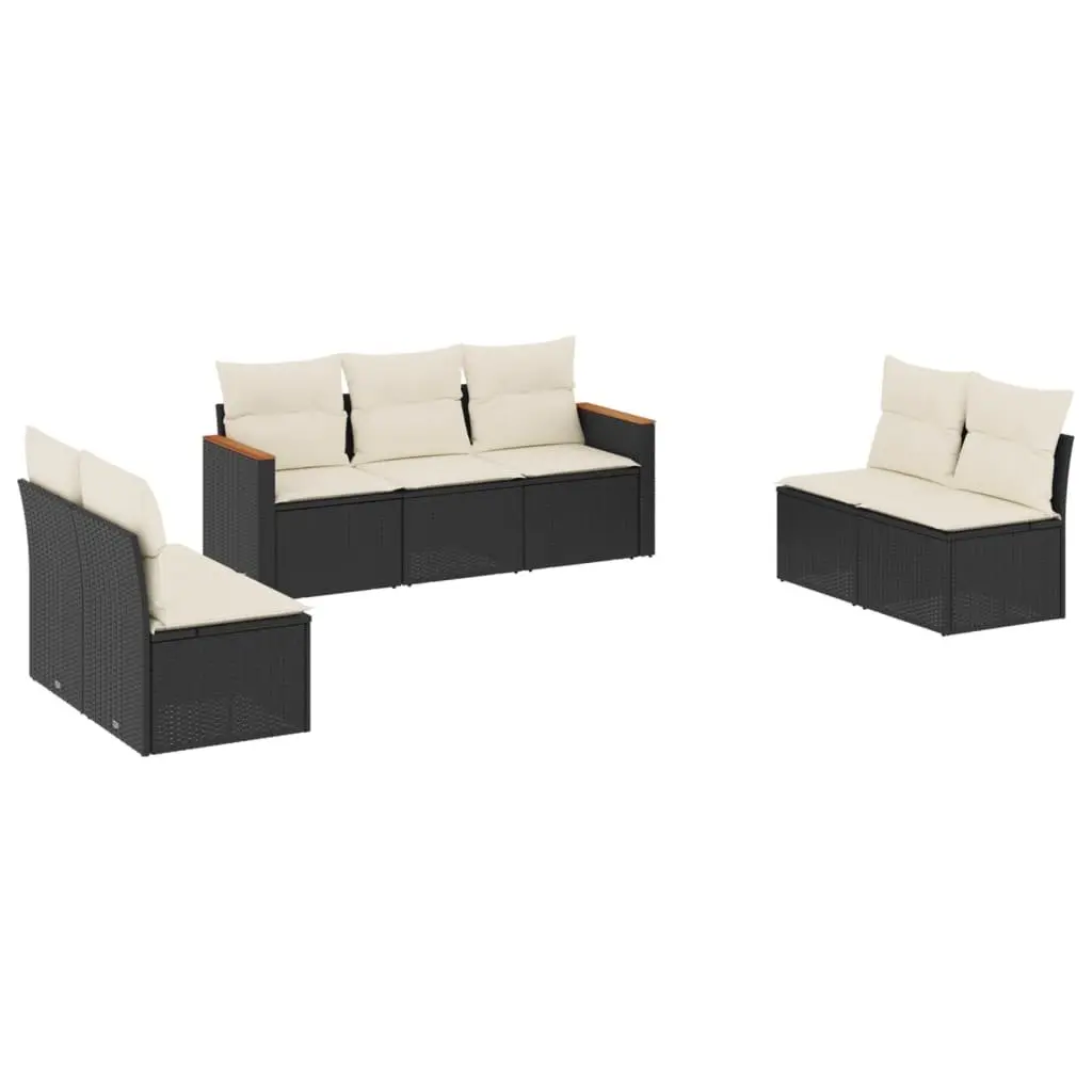 7 Piece Outdoor Garden Sofa Set in Black Rattan