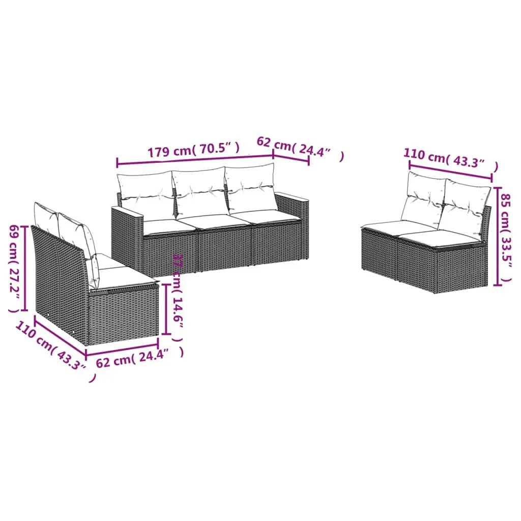 7 Piece Outdoor Garden Sofa Set in Black Rattan