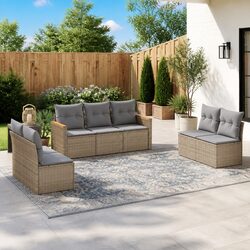 Durable 7 Piece Garden Sofa Set with Cushions in Beige