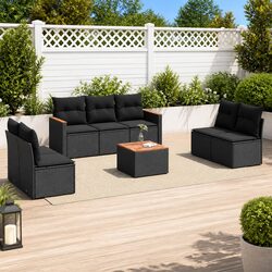 8-Piece Modular Garden Sofa Set in Black Poly Rattan