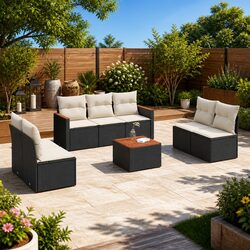 8-Piece Modular Garden Sofa Set with Cushions - Black