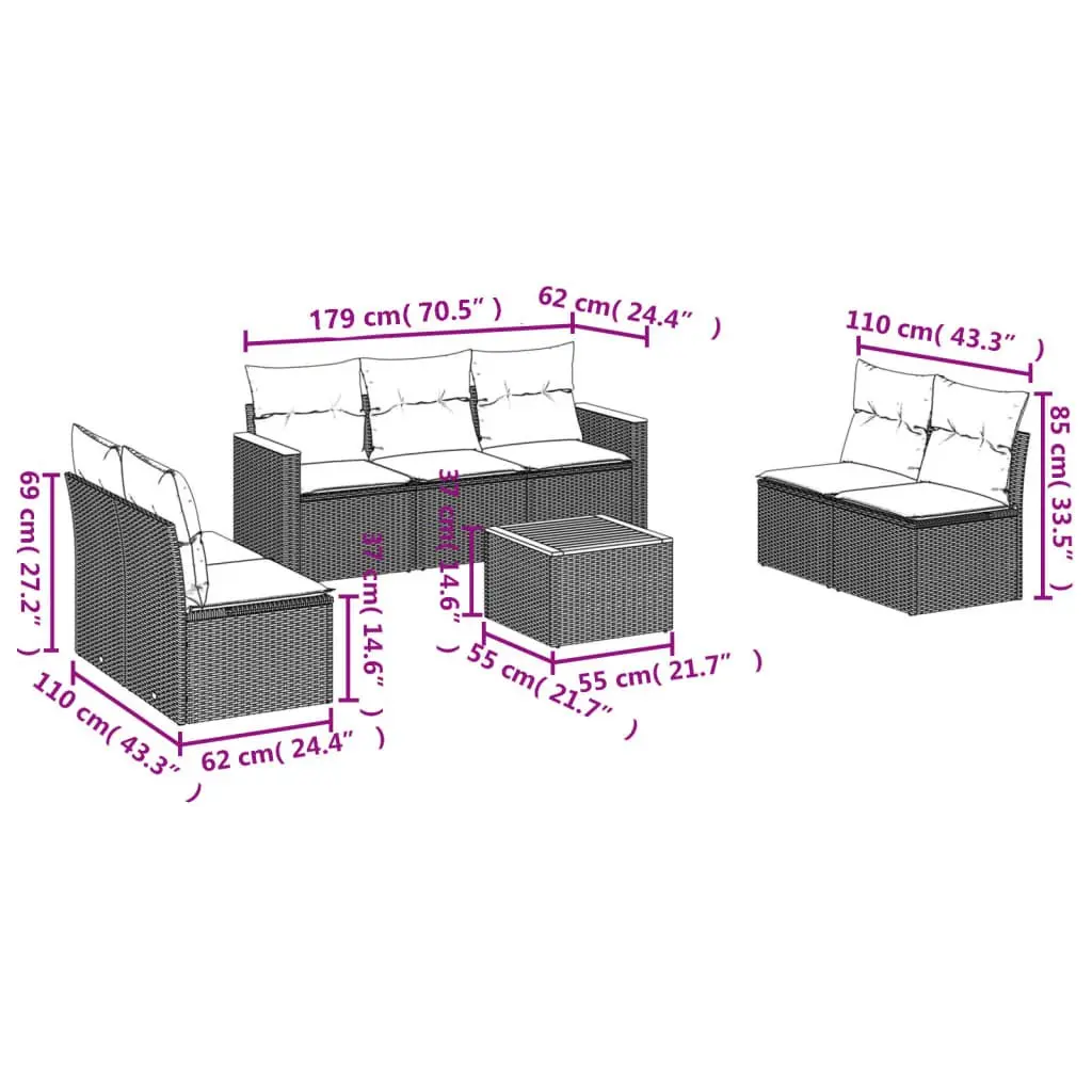 Outdoor Garden Sofa Set PE Rattan 8 Piece Modular Lounge Beige