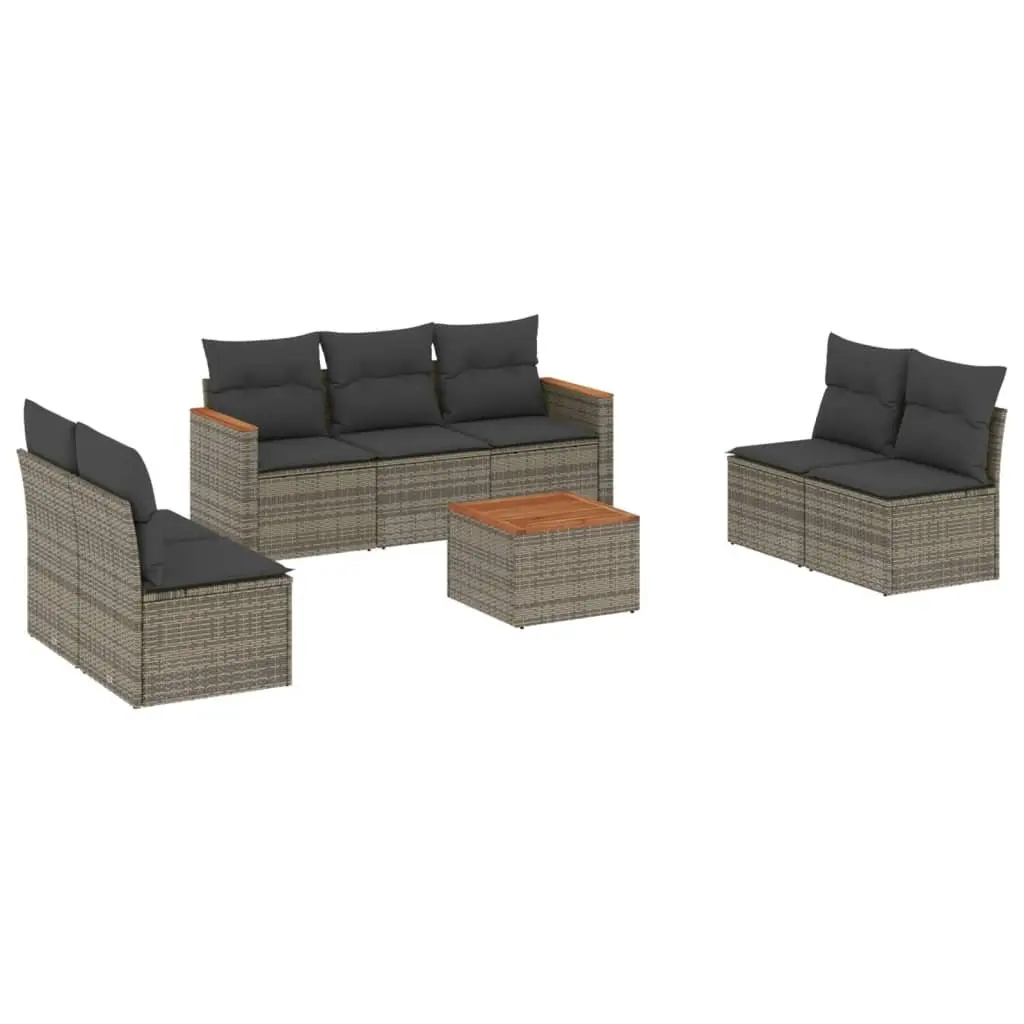 8 Piece Garden Sofa Set PE Rattan Steel Acacia Wood Grey Outdoor Furniture