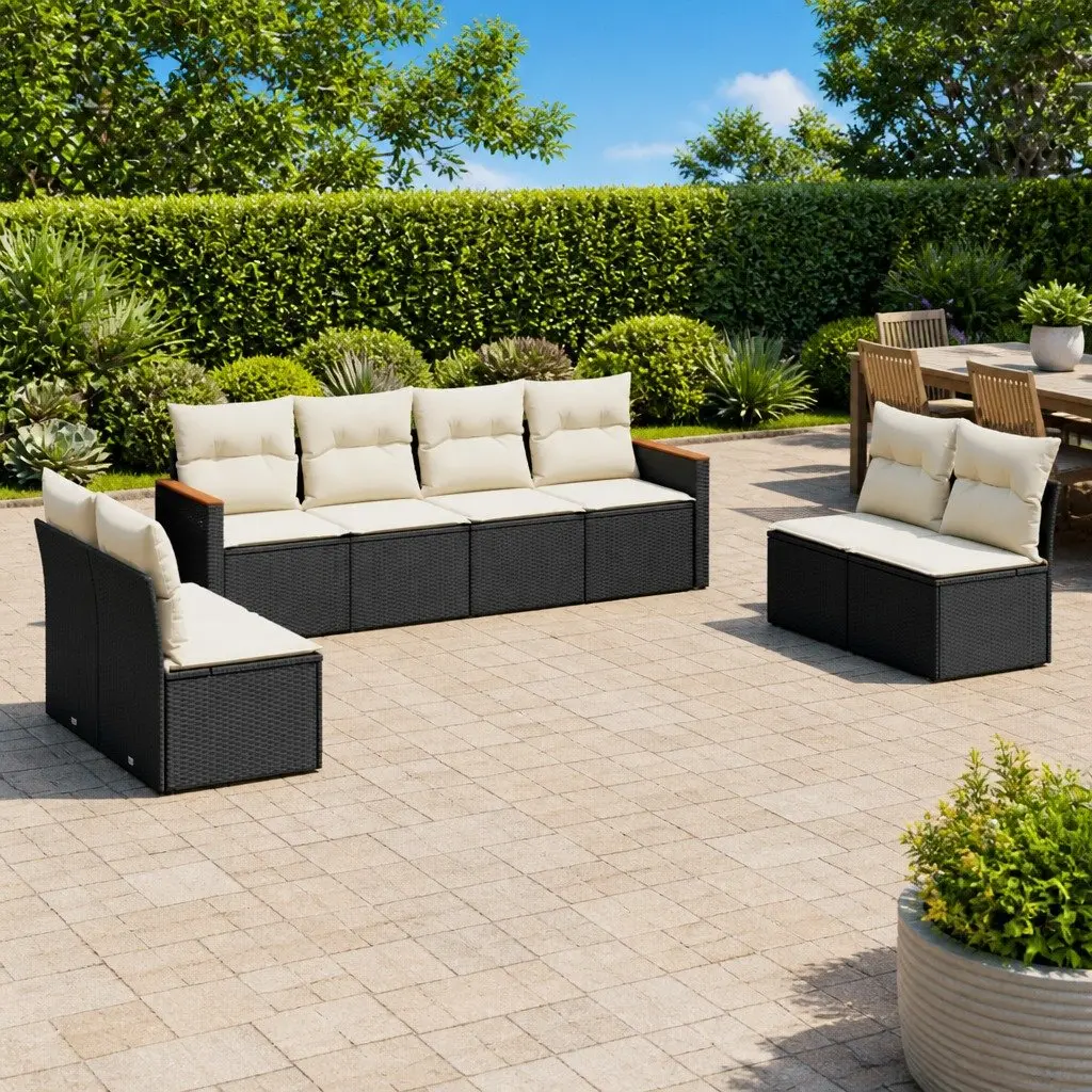 Garden Sofa Set PE Rattan 8 Piece Modular Outdoor Patio Furniture Black