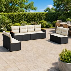 8-Piece Modular Garden Sofa Set in Black Poly Rattan