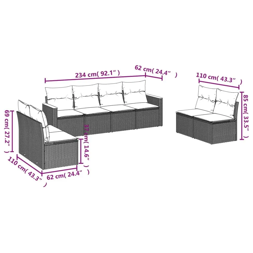 8 Piece Modular Garden Sofa Set with Beige Cushions