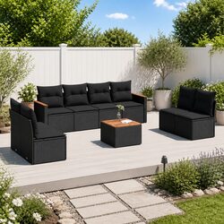 9 Piece Black Modular Garden Sofa Set for Outdoor Spaces