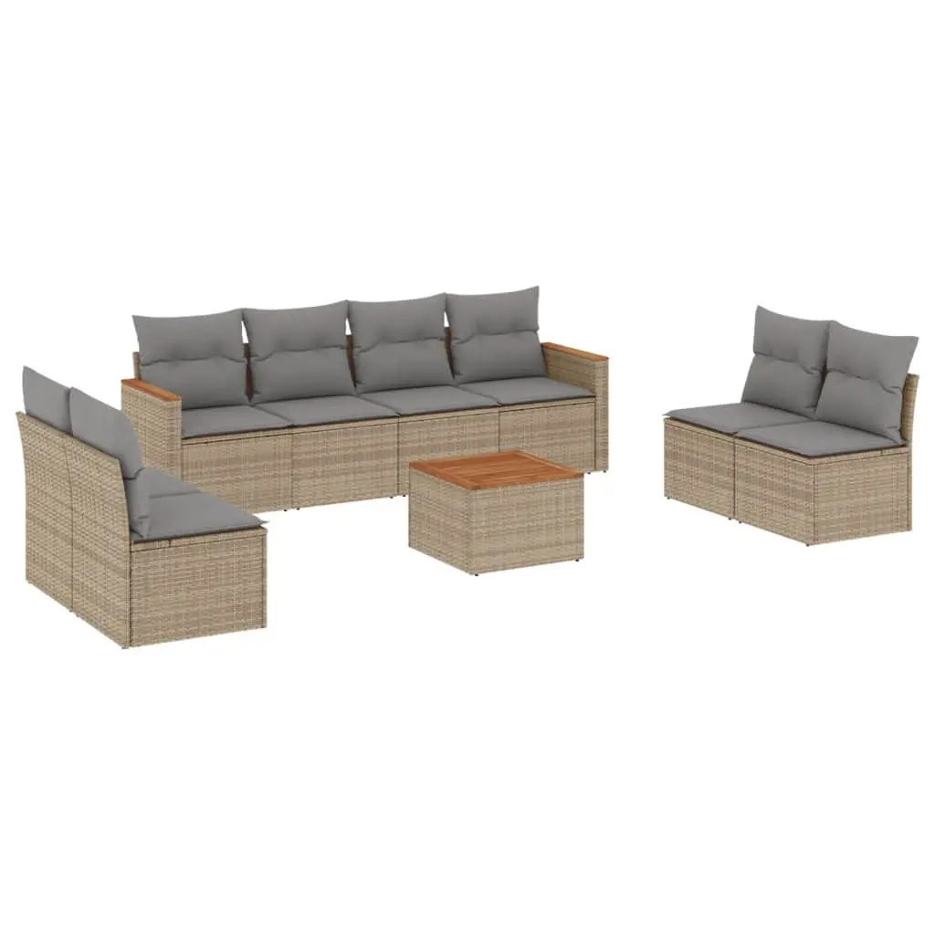 Garden Sofa Set PE Rattan 9 Piece Outdoor Furniture Beige Patio Lounge Suite
