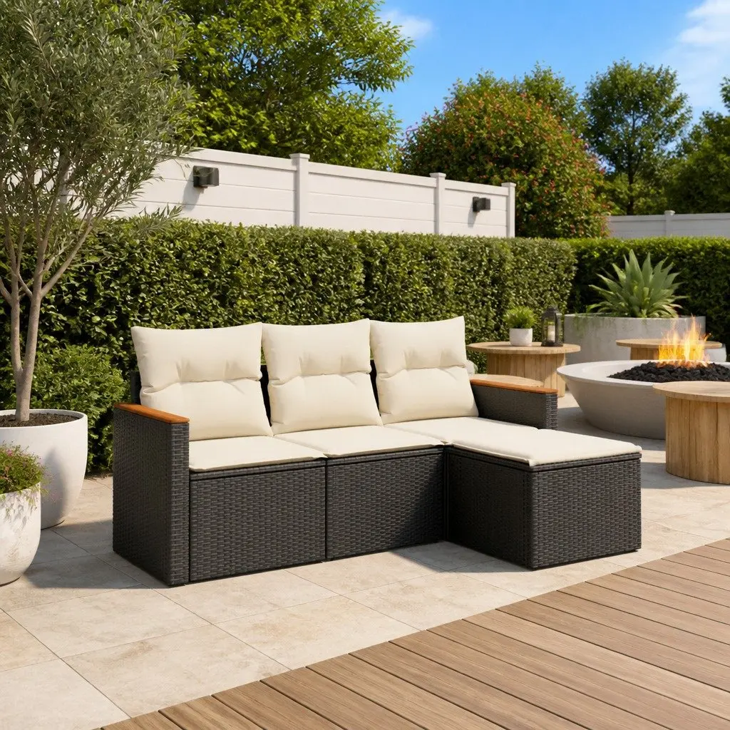 4-Piece Outdoor Garden Sofa Set in Black