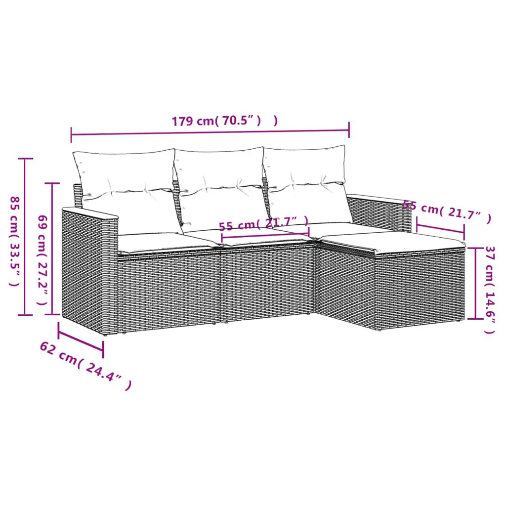 4-Piece Outdoor Garden Sofa Set in Black