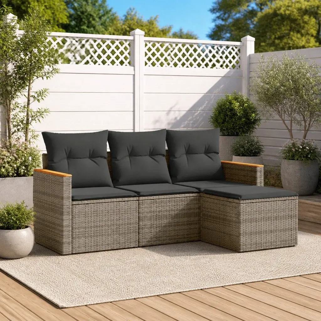 Garden Sofa Set PE Rattan 4 Piece Modular Seating Grey