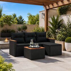 Sturdy 5 Piece Black Poly Rattan Garden Sofa Set