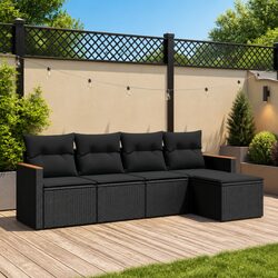 Durable 5 Piece Black Rattan Garden Sofa Set