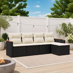 Durable 5 Piece Garden Sofa Set with Cushions in Black