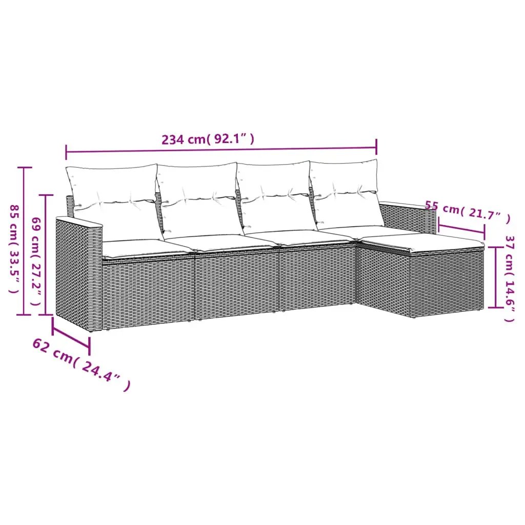 Garden Sofa Set PE Rattan 5 Piece Outdoor Patio Furniture Black