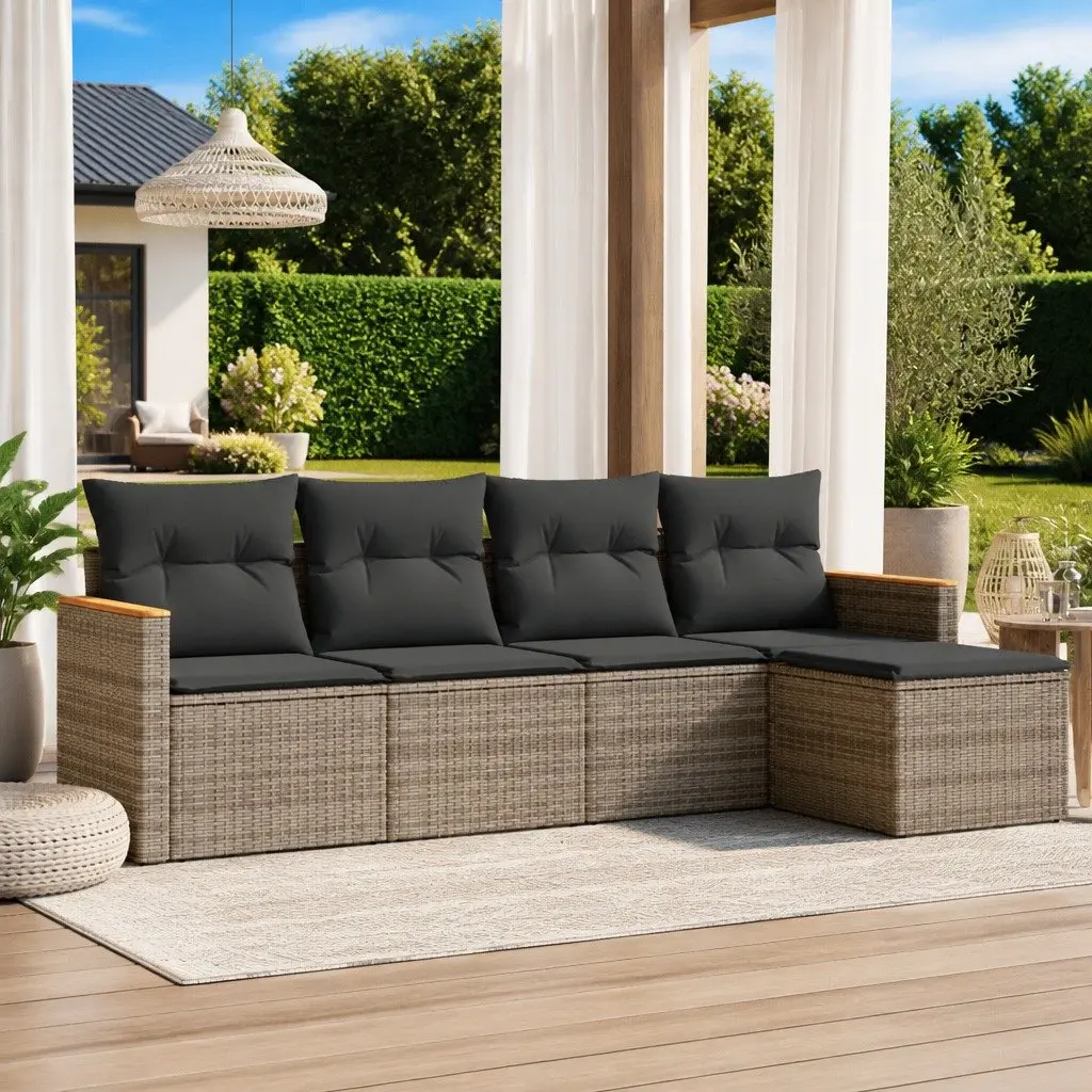 5 Piece Grey Garden Sofa Set with Cushions