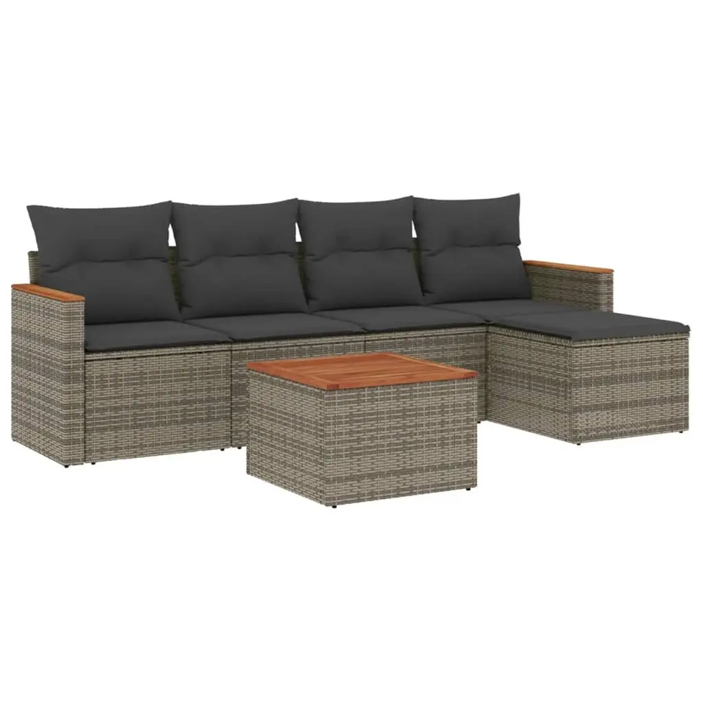 Garden Sofa Set PE Rattan 6 Piece Modular Outdoor Furniture Grey Patio Lounge Sectional