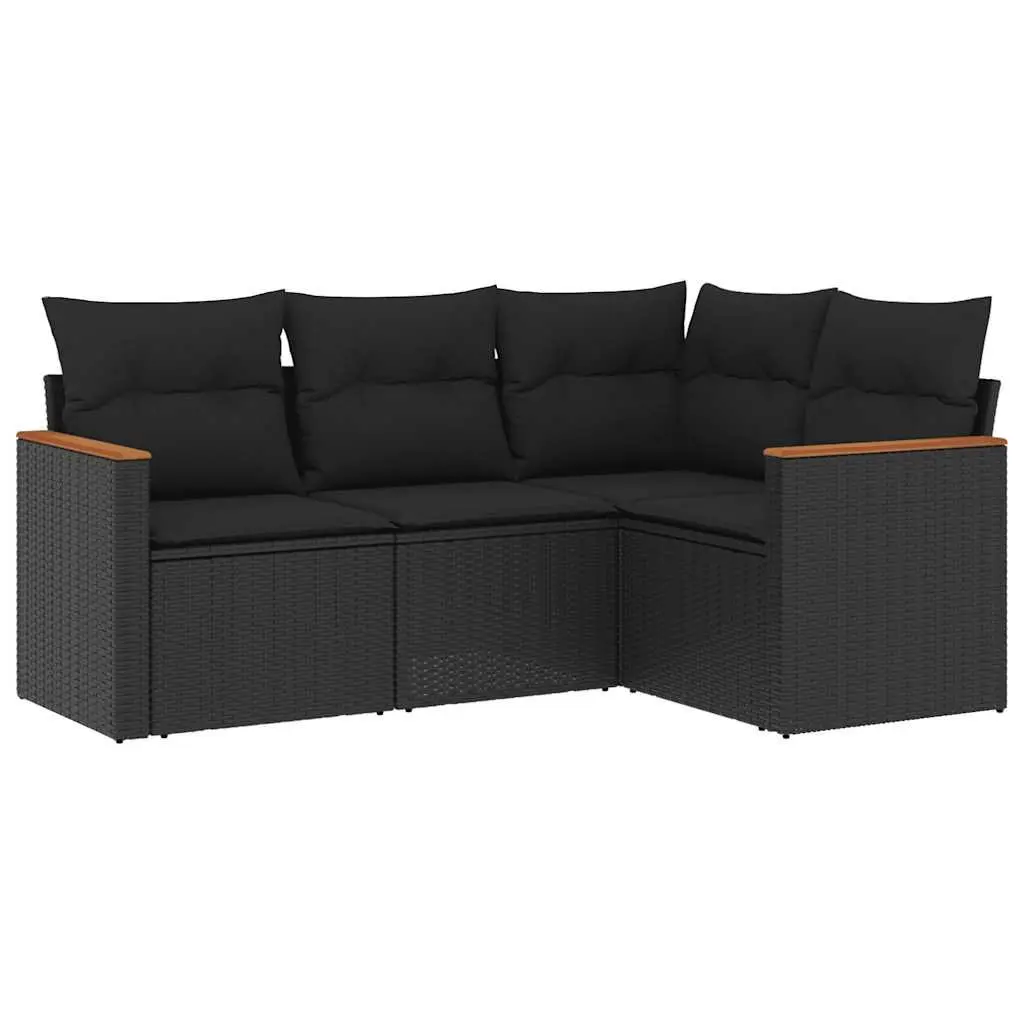 Garden Sofa Set PE Rattan 4 Piece Outdoor Furniture Black