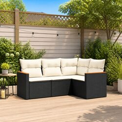 4-Piece Outdoor Patio Sofa Set with Cushions - Black