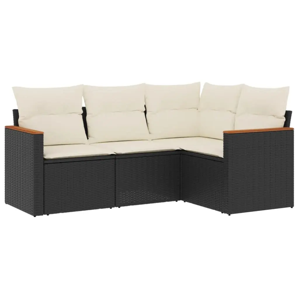Garden Sofa Set PE Rattan 4 Piece Outdoor Furniture Black