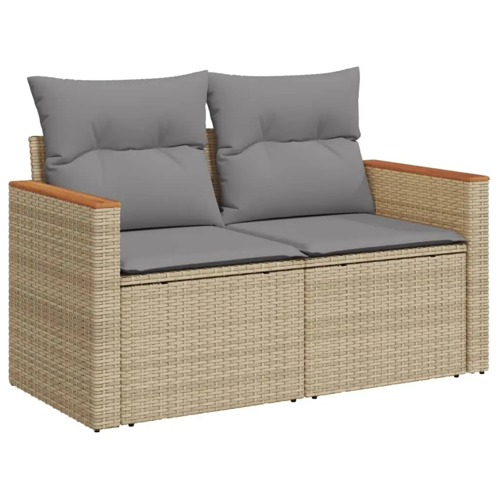 Garden Sofa Set PE Rattan 4 Piece Outdoor Furniture Beige with Cushions