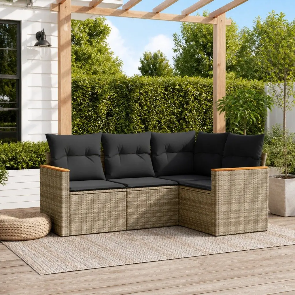 Garden Sofa Set PE Rattan 4 Piece Modular Outdoor Furniture Grey