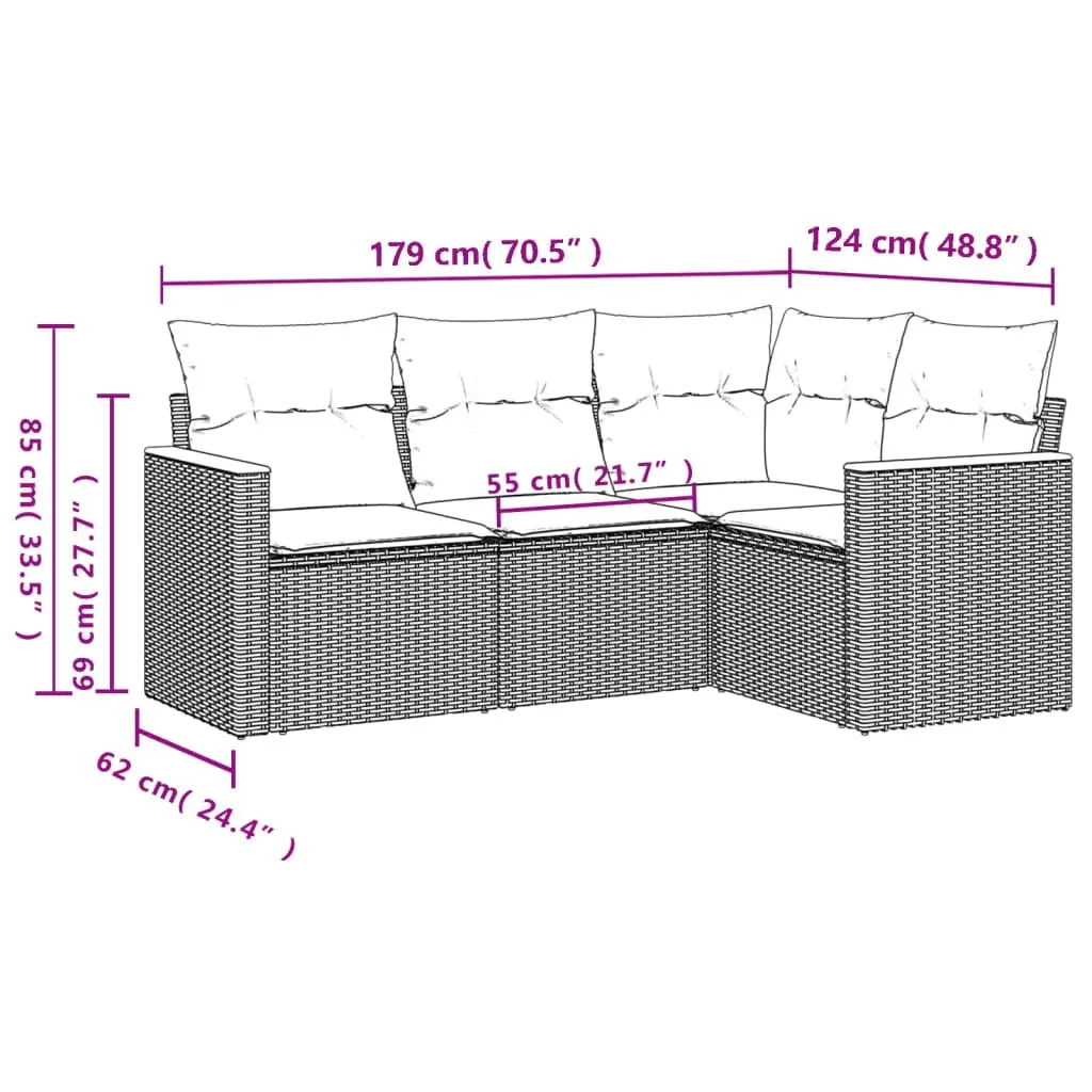 Garden Sofa Set PE Rattan 4 Piece Modular Outdoor Furniture Grey