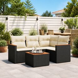 Durable 5 Piece Garden Sofa Set with Cushions in Black