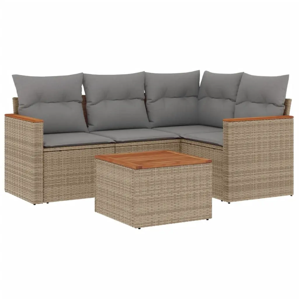 Garden Sofa Set PE Rattan 5 Piece Modular Outdoor Furniture Beige